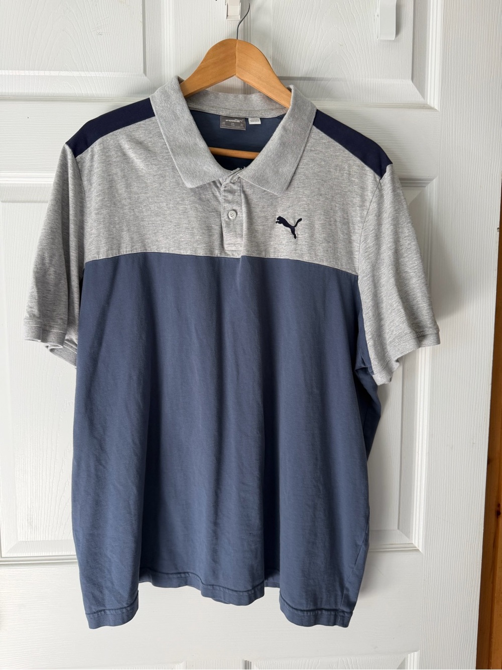 Puma Men's Two-Tone Polo in Gray and Navy Blue